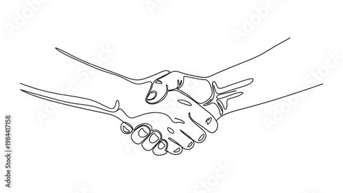 Handshake between two people in line art. Continuous line style. Hand drawn. Line art. Vector design. illustration
