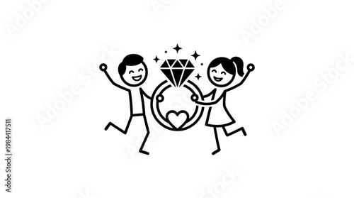 Happy Couple Celebrating Engagement with Ring