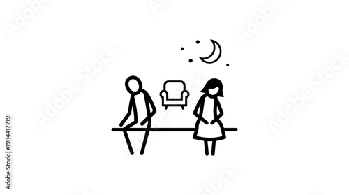 Couple Sitting Apart Separation Sadness Night