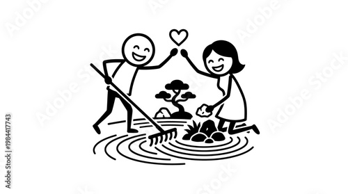 Couple Bonding in Zen Garden Shared Love Symbol