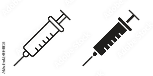 Syringe icon outline and solid set. Graphic icons