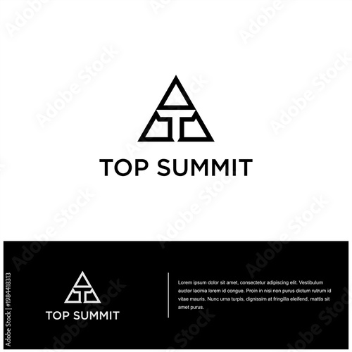 Black Letter T with Top Mountain Line Art Logo Vector Minimal Nature Landscape Symbol Modern Outdoor Adventure Brand Identity Design