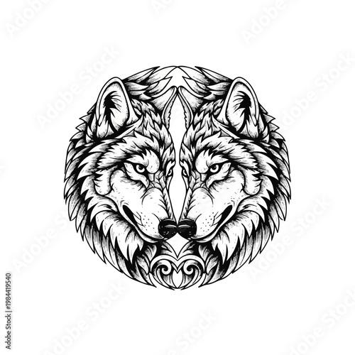 Detailed illustration of a wolf head.