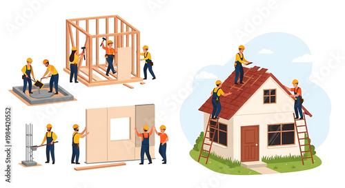 Construction project manager overseeing an active building site, reviewing safety checklists and plans while workers operate machinery, ensuring efficient development and progress