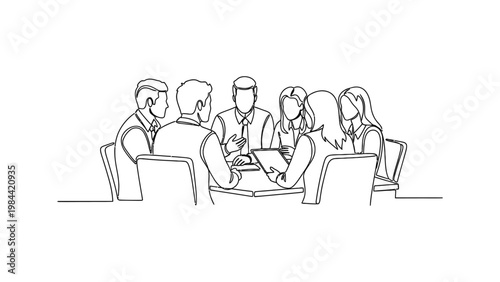 Continuous line drawing of business people meeting. Continuous line style. Hand drawn. Line art. Vector design. illustration