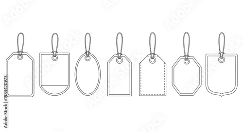 Versatile collection of empty outline price tags and blank retail labels in various shapes, perfect vector templates for sale, product pricing, and business promotions