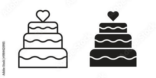 Wedding cake icon outline and solid set. Graphic icons