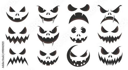 Collection of Spooky Halloween Pumpkin Faces and Scary Monster Expressions for Festive Decoration