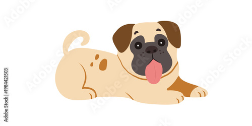 Pug, cute little animal dog, lying, comical pets on the street, for funny vector stickers