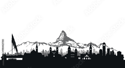 City Skyline Silhouette at Nighttime.