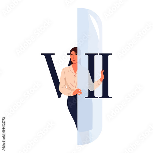 Professional Woman with Roman Numeral Seven Illustration
