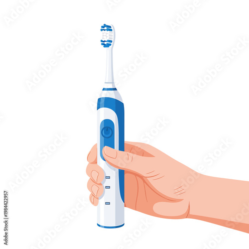 Human Hand Holding Electric Toothbrush Vector Illustration
