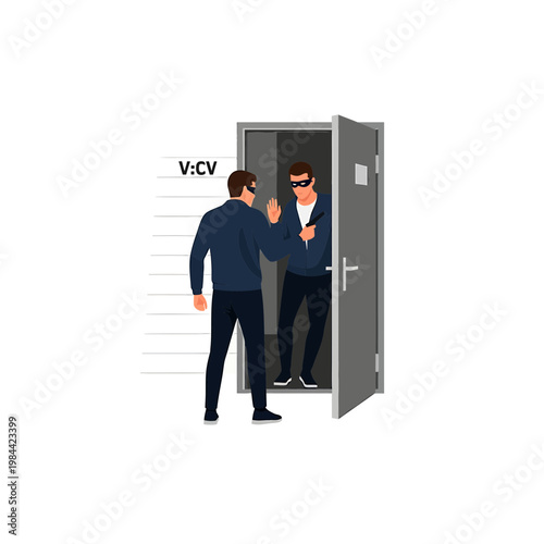 Masked Burglar with Gun Confronting Person Vector Illustration