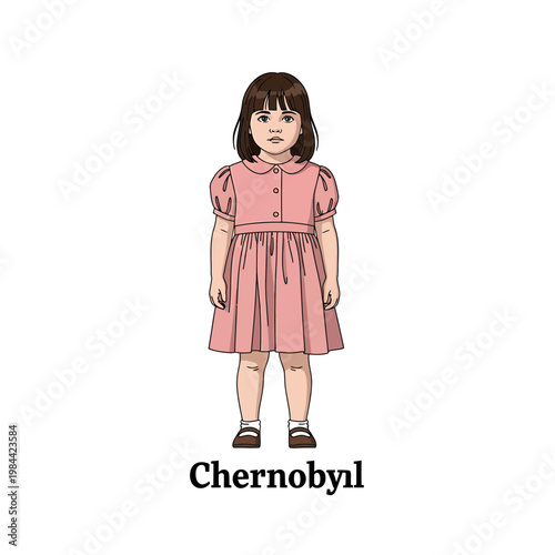 Chernobyl Disaster Victim Vector Illustration of a Little Girl