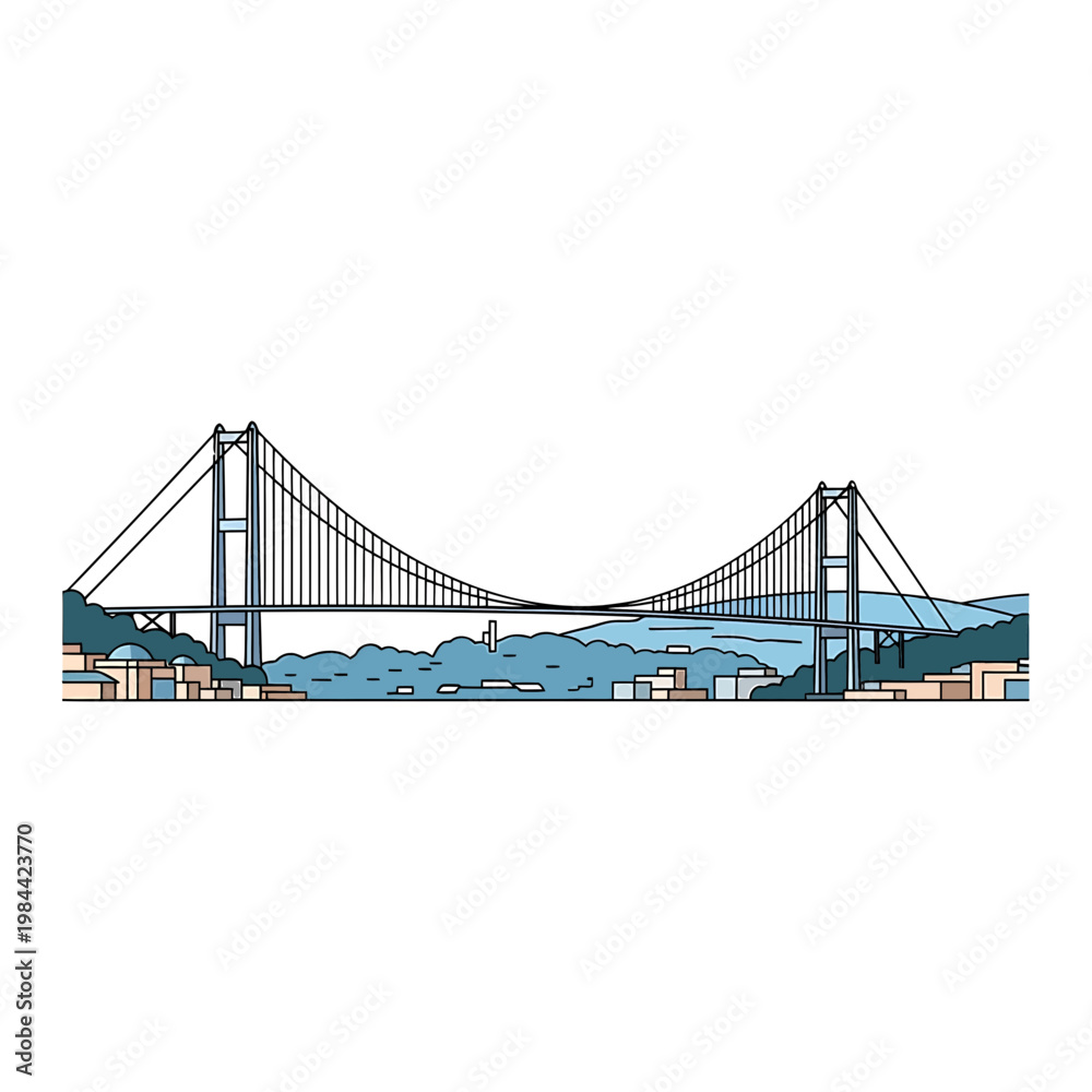 Fototapeta premium Istanbul Bosphorus Bridge Cityscape Vector Illustration