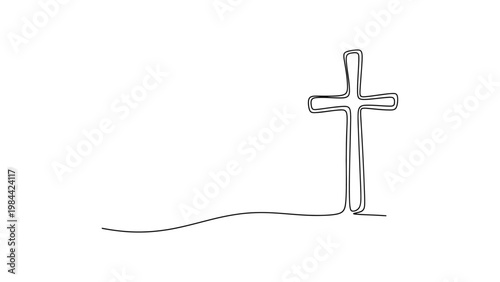 Simple line drawing of a cross symbol. Continuous line style. Hand drawn. Line art. Vector design. illustration