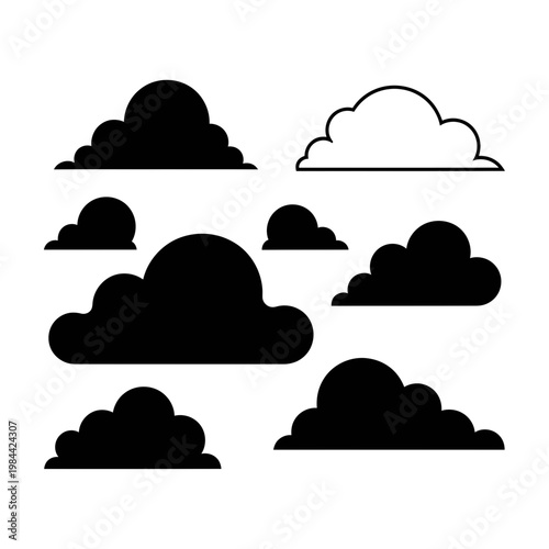 Cloud Icon Set Black Silhouette Vector Graphics