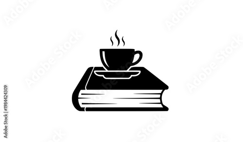 Book and coffee cup black silhouette vector reading and study concept icon