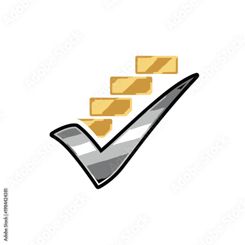 Metallic Checkmark and Golden Steps Success Vector Icon