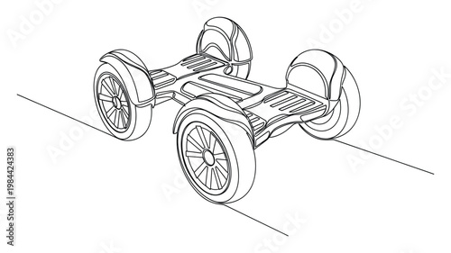 Stylized single line drawing of a self balancing scooter, perfect for depicting modern urban mobility and personal transport in innovative technology presentations and web content