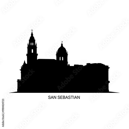 San Sebastian Cathedral Silhouette Spain Vector Illustration