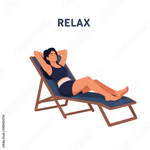 Woman Relaxing on a Sun Lounger Vector Illustration