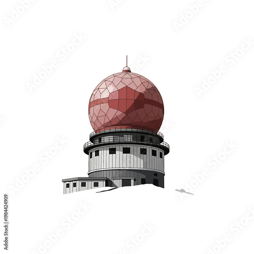 Vector Illustration of a Mountain Top Radome Observatory in Snow