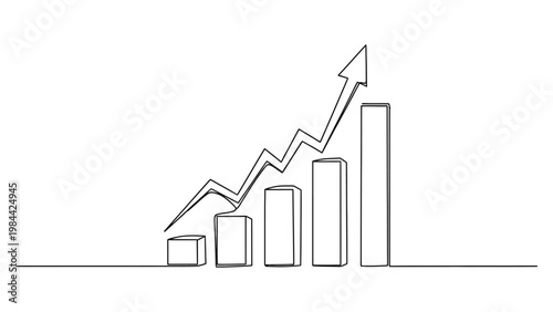 Continuous line drawing of growing business chart. Continuous line style. Hand drawn. Line art. Vector design. illustration
