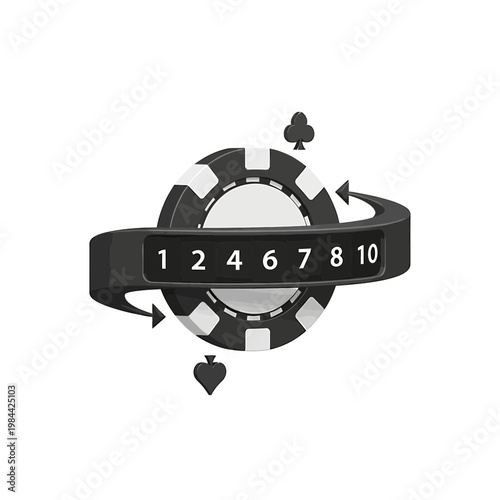 Black and White 3D Casino Poker Chip Illustration