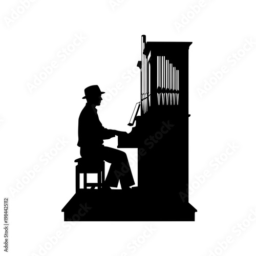 Silhouette of a Man Playing a Pipe Organ Vector Illustration