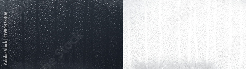 Fotografie Water drops rainy window overlay on black PNG transparent background