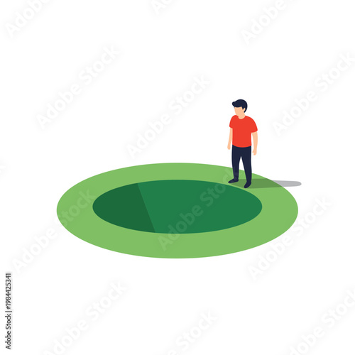 Man standing at the edge of a deep hole vector illustration