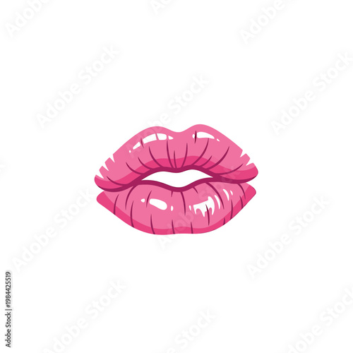 Glossy Pink Lips Vector Illustration in Pop Art Style