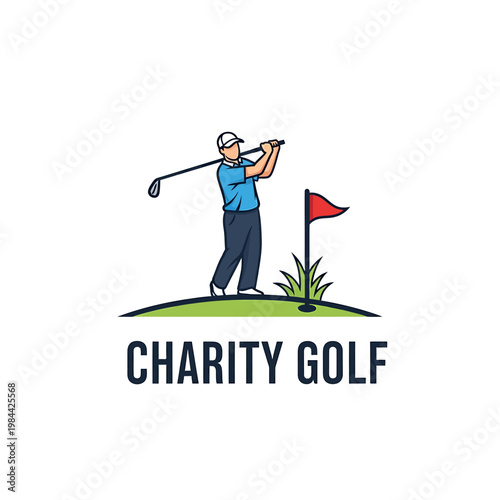 Charity Golf Tournament Vector Illustration with Golfer Logo