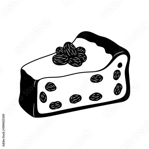 Raisin Cake Slice Vector Illustration Black and White Graphic