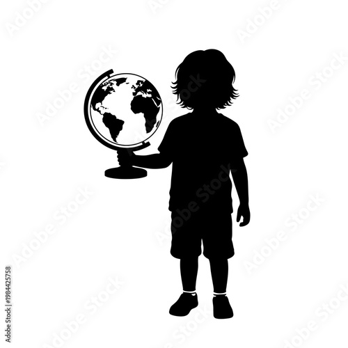Silhouette of a Child Holding a World Globe for Education Concept