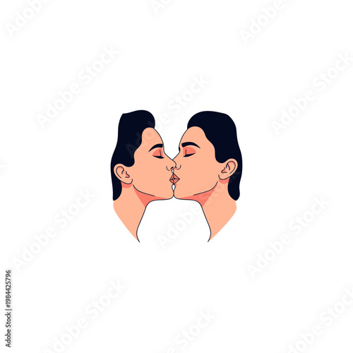 Minimalist Vector Illustration of Two Women Kissing