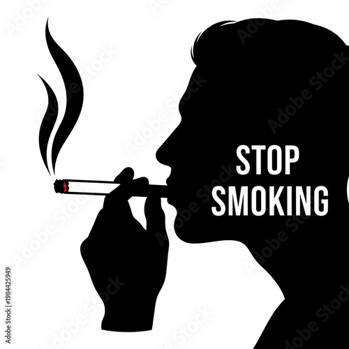 Stop Smoking Health Awareness Concept Vector Silhouette of Man