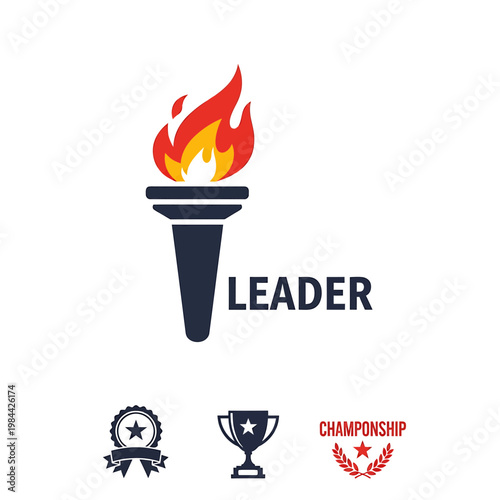 Leadership and Championship Award Vector Icons with Flaming Torch