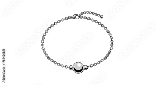 dainty silver chain bracelet featuring a polished central bead and two smaller spheres on a clean white background for jewelry catalogs.