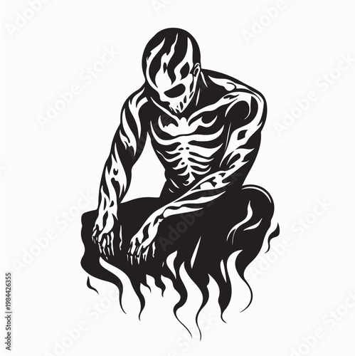 Powerful Fire Man Character With Flaming Aura Vector Art