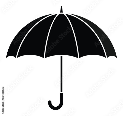 A classic black opened umbrella providing essential protection from rain or sun, ideal for weather forecasts, outdoor travel accessories, and seasonal product merchandise promotions.