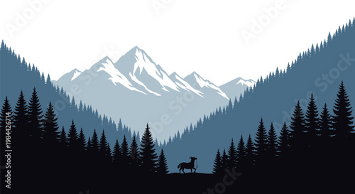 Deer standing in forest landscape scene.