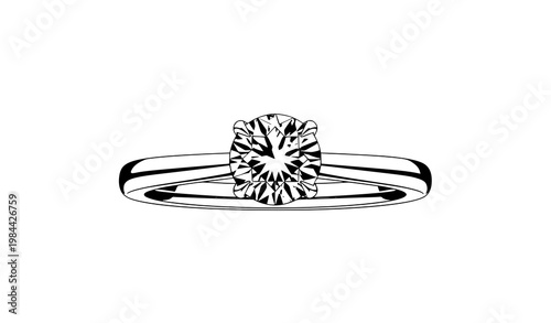 Elegant solitaire diamond ring vector illustration classic engagement jewelry symbol for wedding proposal and romance