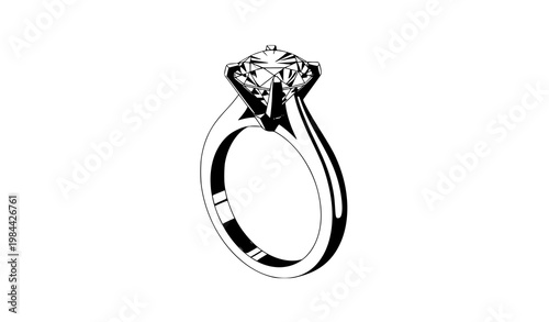 Modern solitaire diamond ring angled view vector illustration luxury engagement jewelry for wedding and special occasions