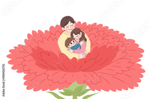 Happy Family Embracing in a Carnation Flower Illustration
Happy Family Embracing in a Carnation Flower Illustration