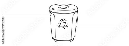 Continuous one line drawing of a recycling bin with a recycling symbol for ecofriendly waste management solutions and environmental sustainability campaigns