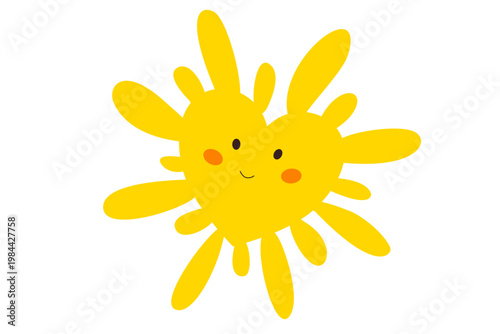 Cute kawaii sun character shaped like a yellow heart with happy smiling face and rosy cheeks, coquette aesthetic vector illustration on white