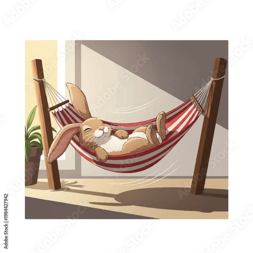 Rabbit Relaxing in Red Hammock.