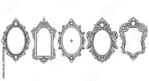 Collection of ornate vintage frames with intricate details and decorative borders, perfect for classic designs